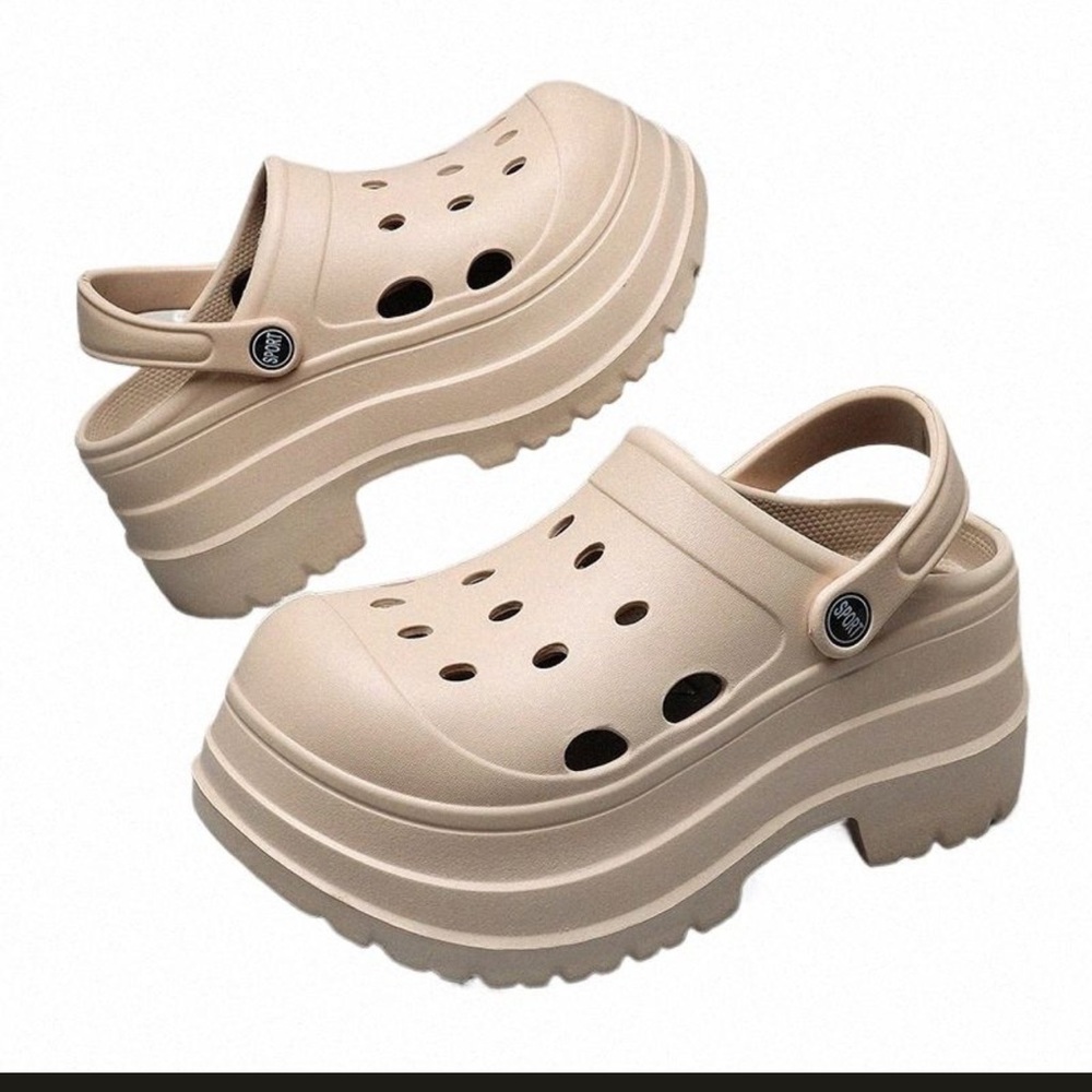 Beige Platform Clogs
